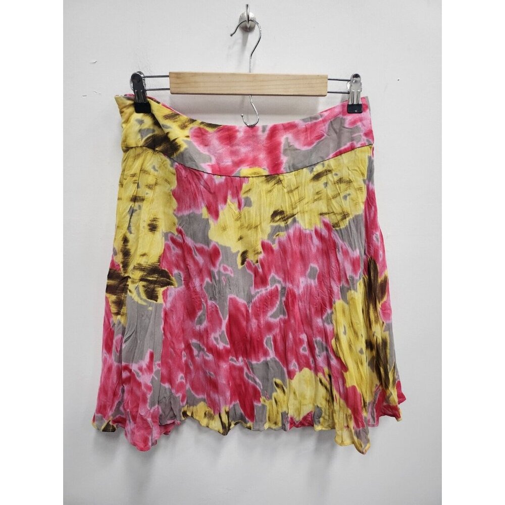 INC Internartional Concepts Womens A-Line Skirt Sz 10 Pink Yellow Floral Crinkle - Picture 7 of 8